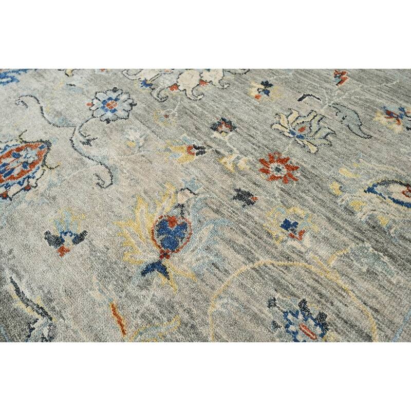 Transitional Turkish Oushak Gray Wool Oriental Area Rug Hand Knotted - 5' 6'' x 8' 4''