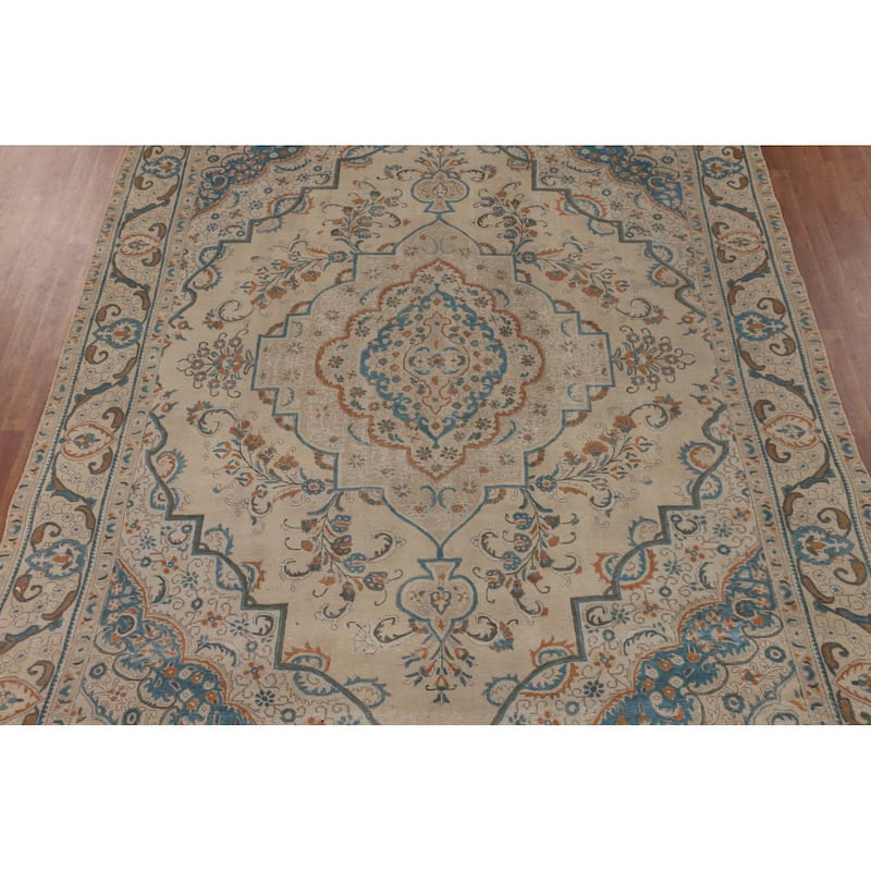 Distressed Tabriz Persian Vintage Area Rug Handmade Wool Carpet - 9'2" x 12'10"