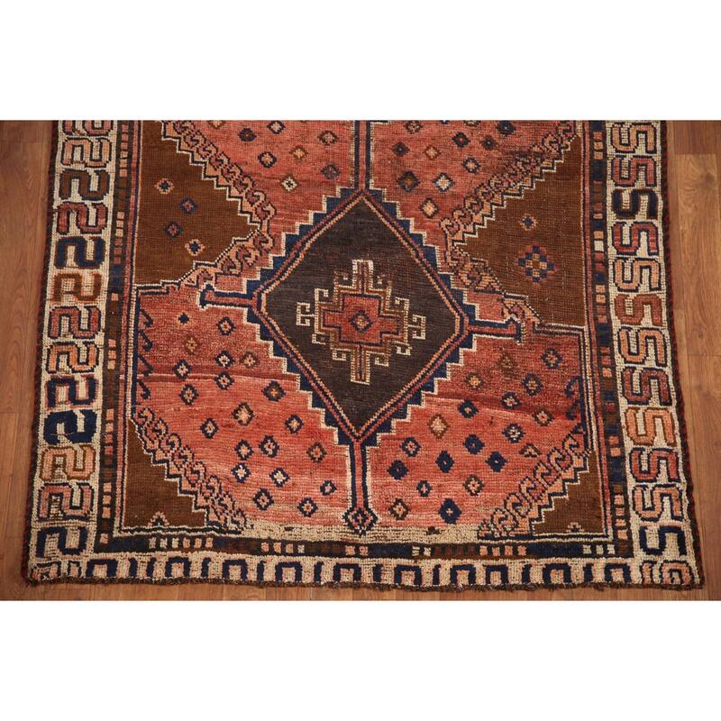 Hand Knotted Oriental 100% Wool Carpet Traditional Tribal Red Qashqai Runner Rug - 8' 7'' X 4' 3''