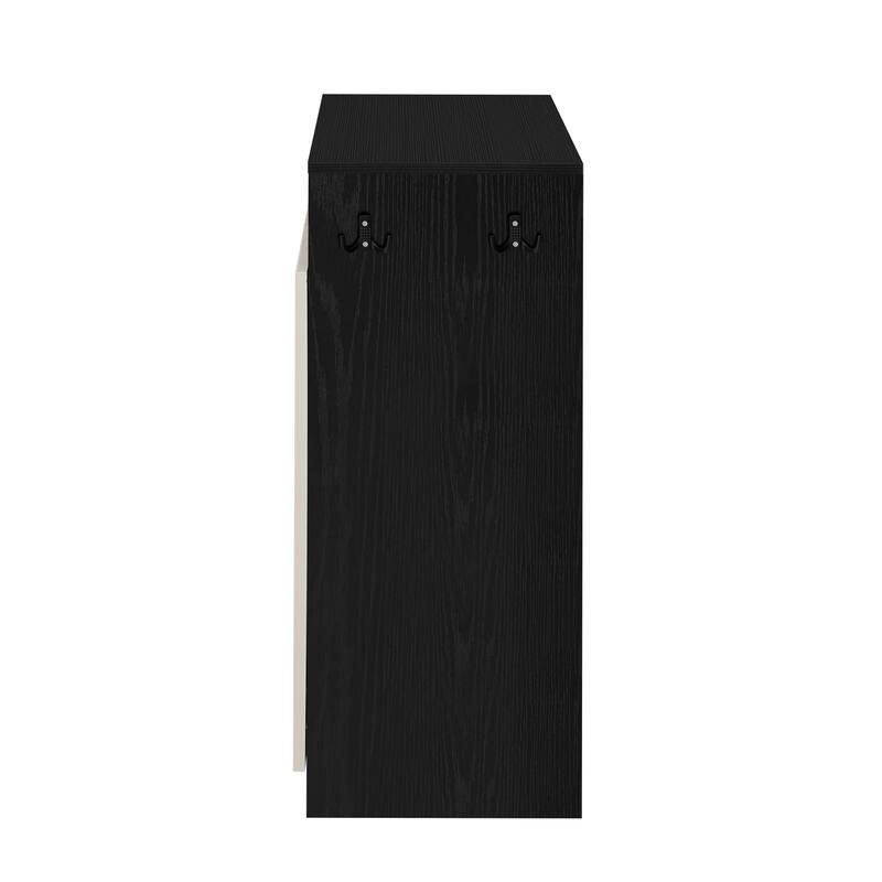 Roomfitters Cabinet with Shoe Bench, Entryway Storage with 4 Open Racks and Removable Cushion, Fluted Accent Organizer