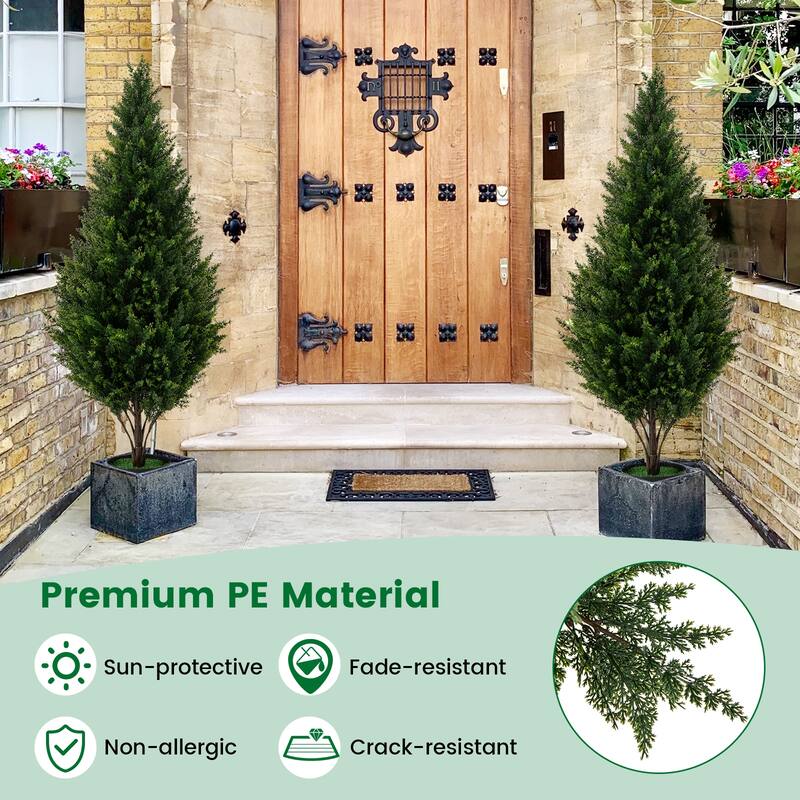 Gymax 4 FT Artificial Topiary Tree Set of 2 Faux Topiary Cedar Trees