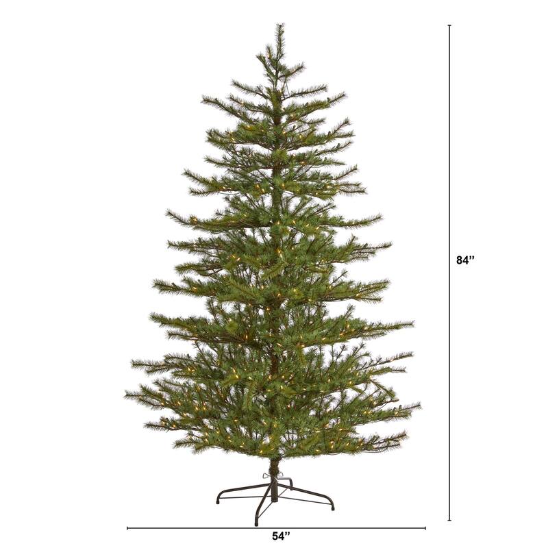 7ft. Mountain Pine Artificial Christmas Tree with 450 Clear Lights and 1762 Bendable Branches- Classic Full-Bodied X-Mas Display