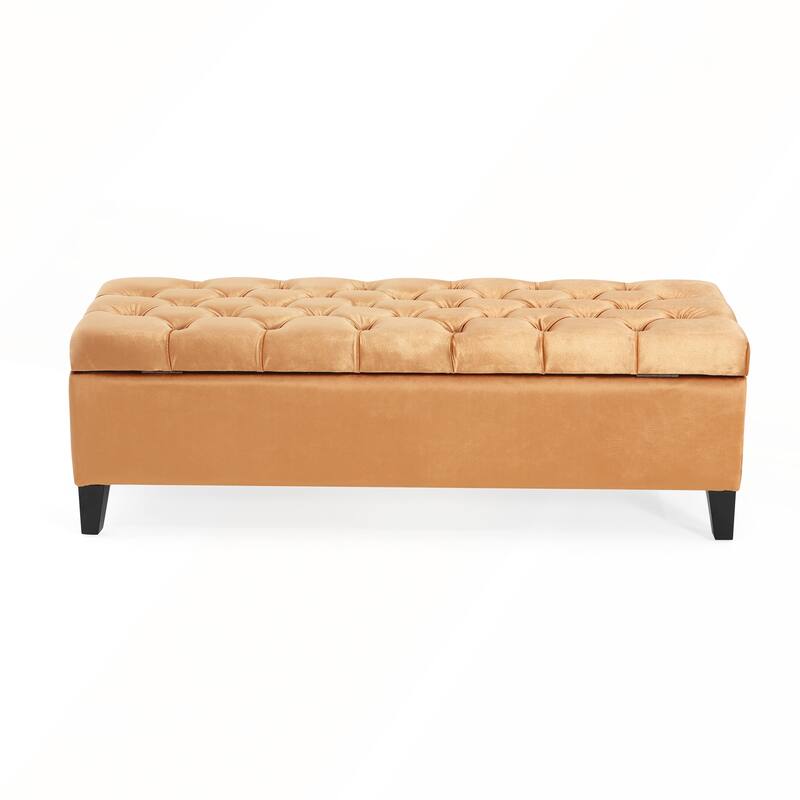 Button-Tufted Storage Ottoman with Diamond Stitching for Modern Living and Extra Seating
