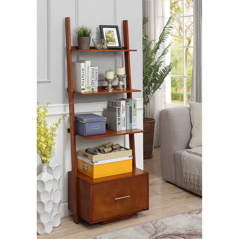 Convenience Concepts American Heritage Ladder Bookshelf with File Drawer