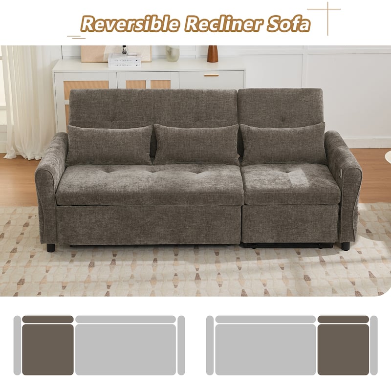 Roomfitters 2-in-1 Sofa Bed with Reversible Recliner, Three-Seater Convertible Couch for Living Room