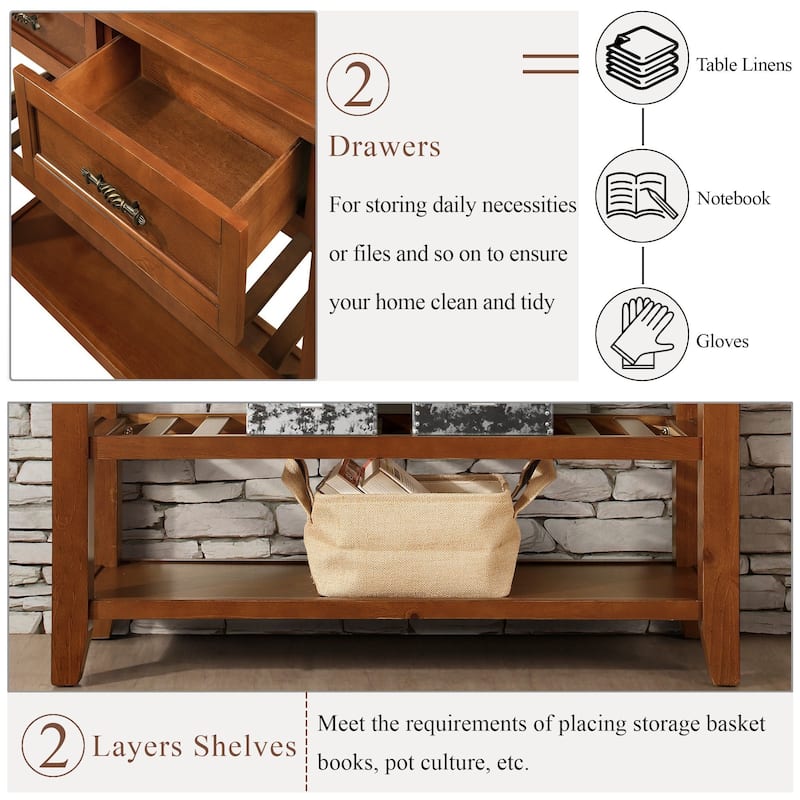 Console Sofa Table with Drawers and Tiers Shelves