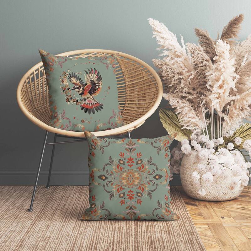 Blaze Bird Faux Suede Reversible Throw Pillow Mint and Orange