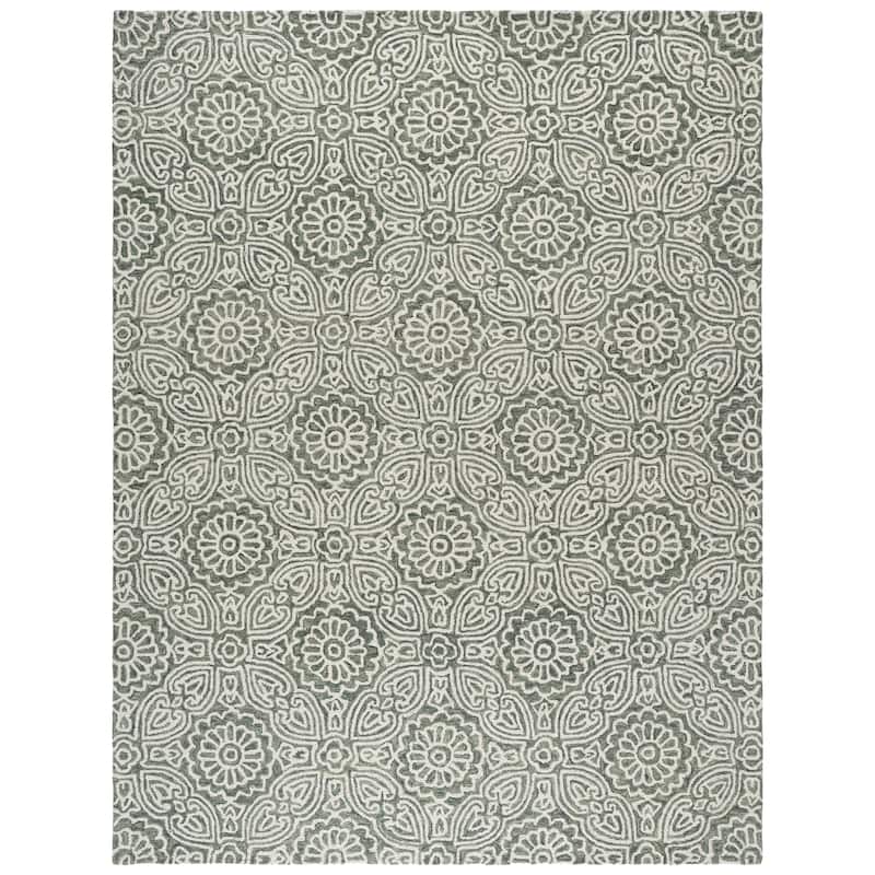 SAFAVIEH Hand-Tufted Blossom Naamah Patterned Wool Rug - Grey/Ivory - 9' x 12'