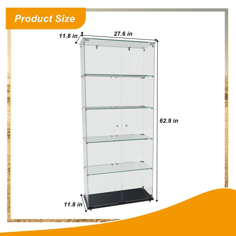 4-Tier Tempered Glass Display Cabinet with 5 Dynamic LED Modes, Double Doors & Fixed Shelves for Collectible Showcase