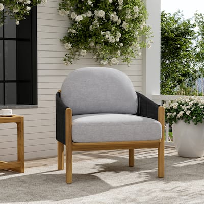 Christopher Knight Home - Ethan Outdoor Wood Club Chair with Rope and Cushion