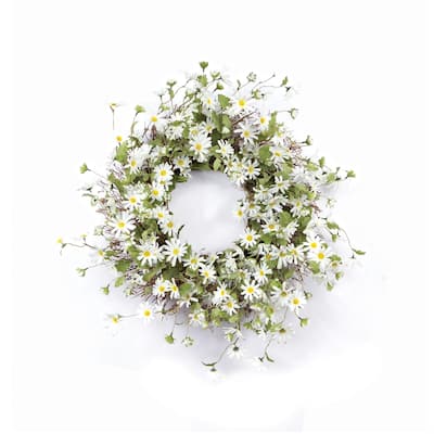 White Daisy Spring Floral Wreath, 23-Inch