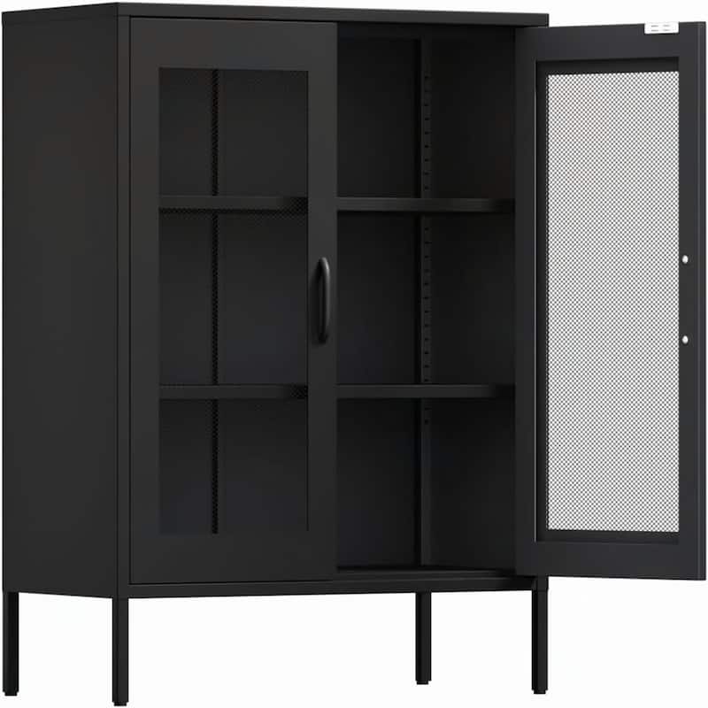 3-Tier Metal Storage Cabinet with Mesh Doors and Shelves