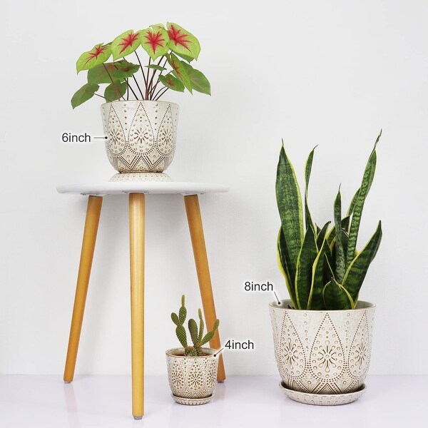 8 Inch Plant Pot, Creamy White Ceramic Planter with Drainage Holes