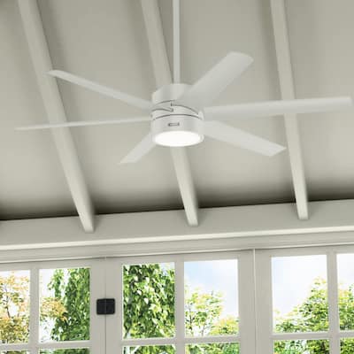 Hunter 60" Solaria Outdoor Ceiling Fan w/ LED Light, Wall Control, Damp-Rated - Windmill, Industrial, Contemporary - ENERGY STAR