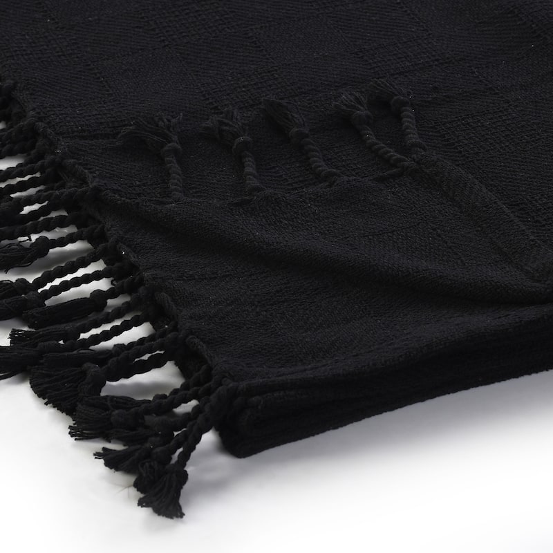 50" x 60" Black Woven Cotton Throw Blanket with Fringe