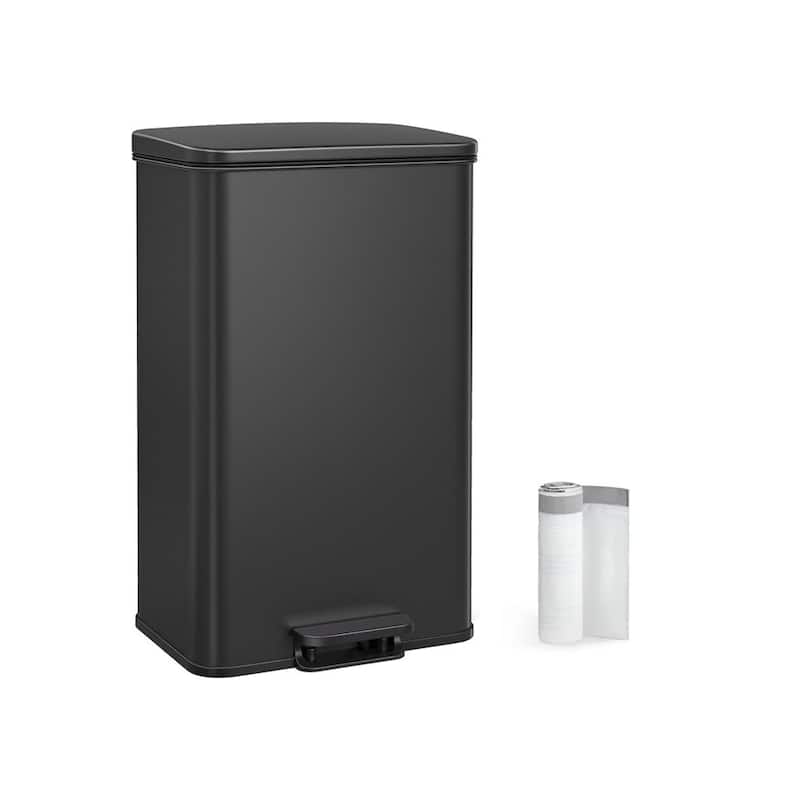10.5 Gallon Stainless Steel Kitchen Garbage Trash Can with Lid Included 15 Garbage Bags - Black