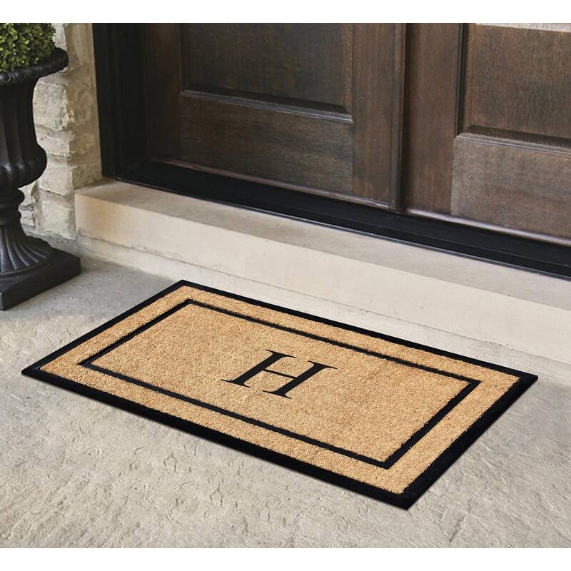 A1HC Natural Coir Monogrammed Door Mat for Front Door, Durable Large Outdoor Rug, Heavy Duty Welcome Doormat - 24" X 48"