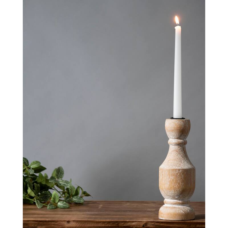 Foreside Home & Garden Natural Whitewashed Large Taper Candle Holder - 3.5 x 3.5 x 9.25