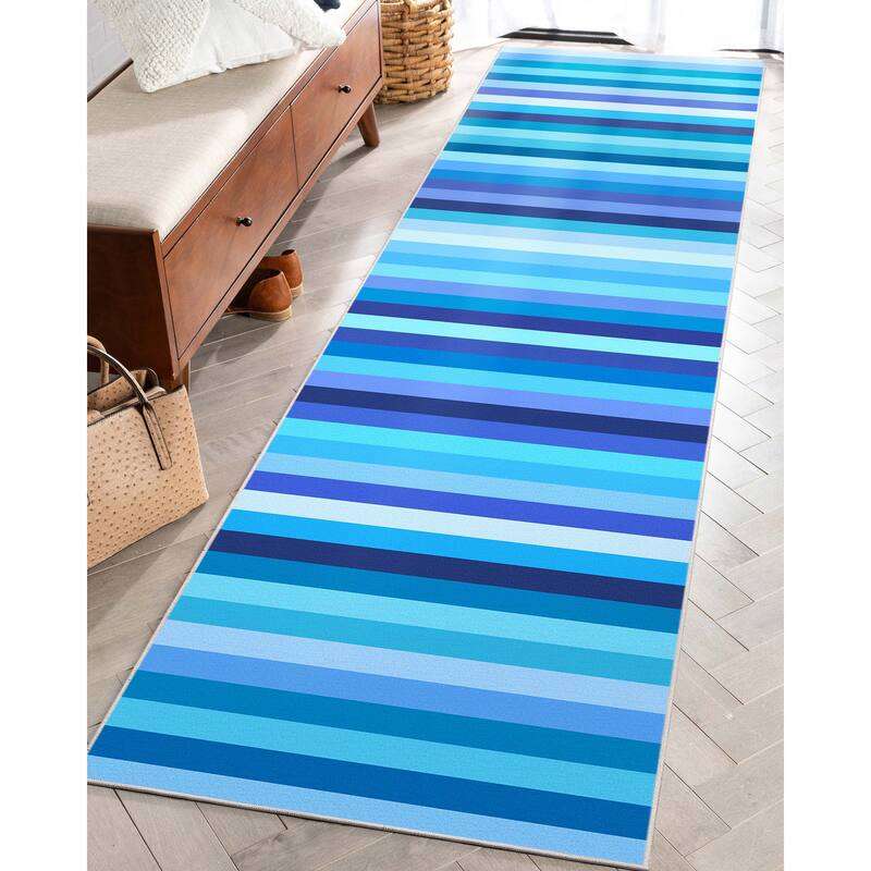 Crayola Stripe Blue Retro Area Rug By Well Woven