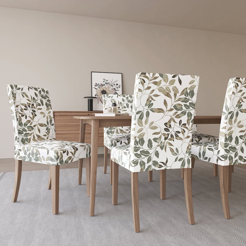 No. 918 Hillsboro 2-pack Botanical Print Stretch Fit Elastic Dining Chair Cover Pair - 28" x 39"