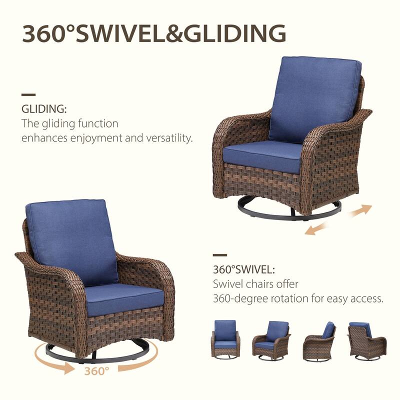 Cavira 6-Piece Brown Wicker Outdoor Patio Swivel Glider Chairs with Side Tables