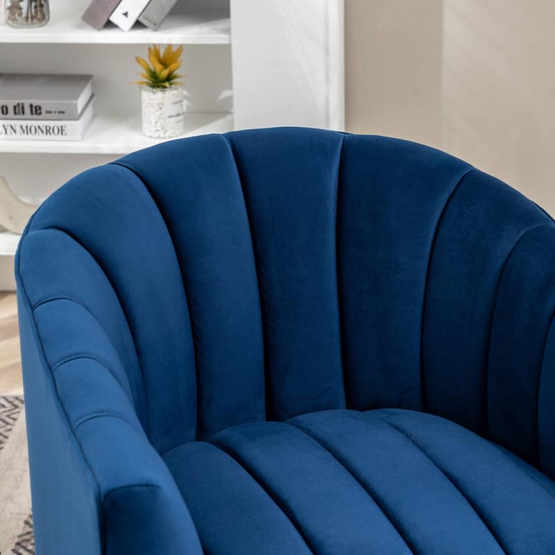 SEYNAR Modern Glam Velvet Upholstered Round Swivel Accent Arm Barrel Chair for Living Room