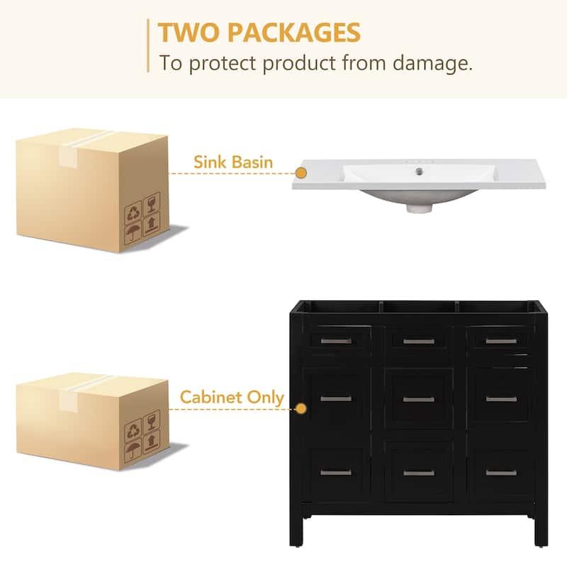 Multifunctional Bathroom Vanity, Freestanding Vanities with Adjustable Shelf, Storage Cabinet with 4 Drawers and 2 Doors