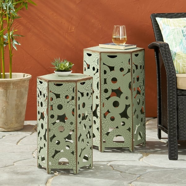 slide 2 of 15, Parrish Iron Accent Tables (Set of 2) by Christopher Knight Home Antique Green