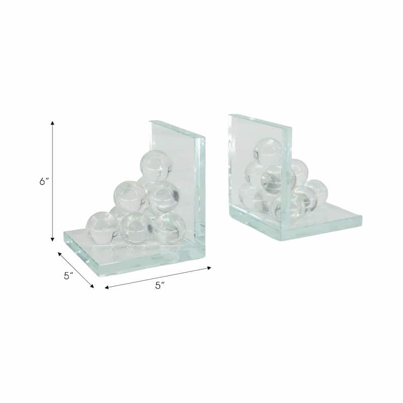 Sagebrook Home Modern Glass Crystal Bookends with Spherical Accents Glass Crystal - 5" x 5" x 6"