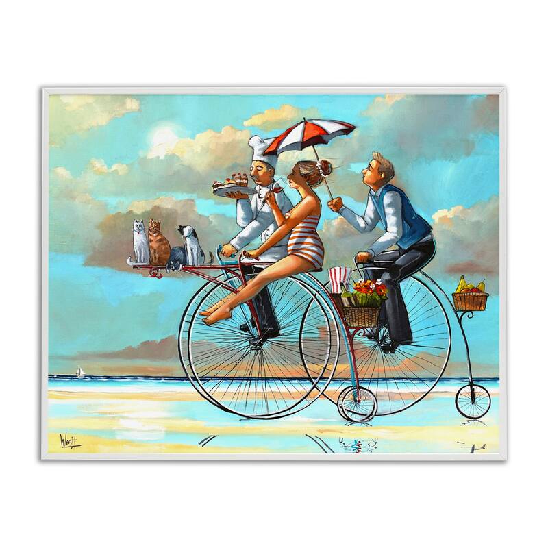 Stupell Woman & Butler Bicycle Ride Framed Giclee Art Design By Ronald West - 20 x 16 - White