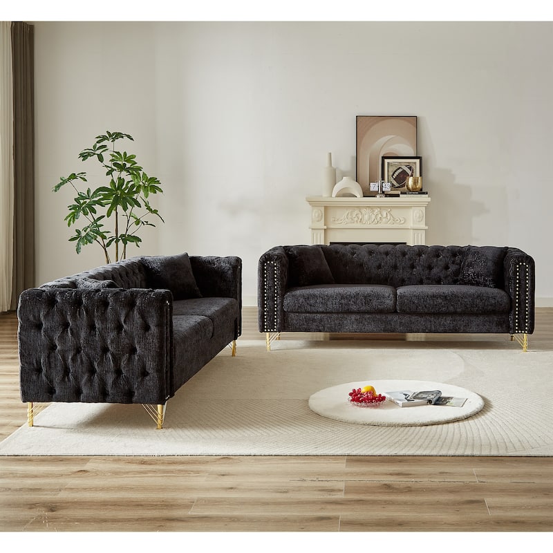 Elegant Chesterfield Sofa with Nailhead Trim & Metal Legs - 6-Seat Couch
