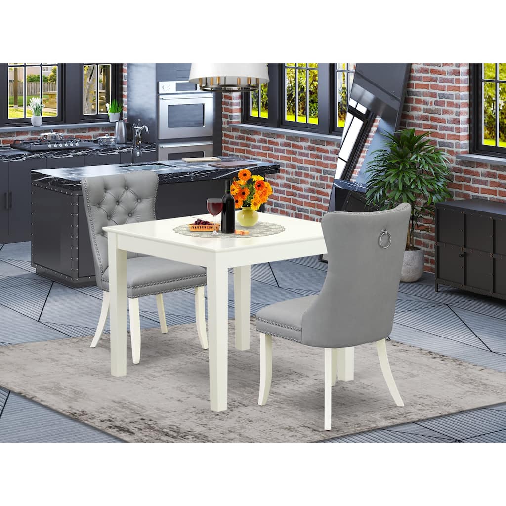 East West Furniture Dining Table Set Includes a Square Kitchen Table and Upholstered Chairs, Linen White (Pieces Options)