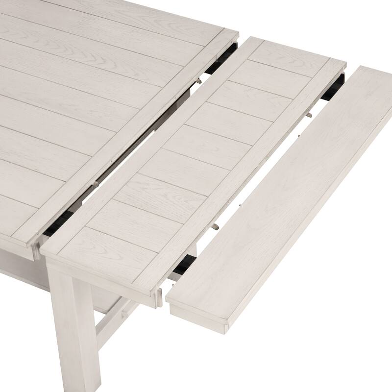 Furniture of America Hesnly Farmhouse 5-Piece Rustic White Oak Wood Extendable Dining Table Set