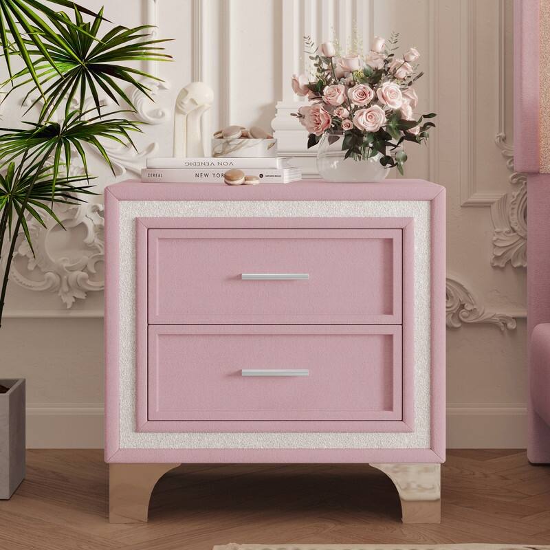 2-Drawer Nightstand with Metal Legs for Bedroom