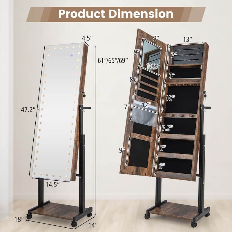 Costway 3 Color 46 LED Lights Mirror Jewelry Cabinet Armoire - See Details