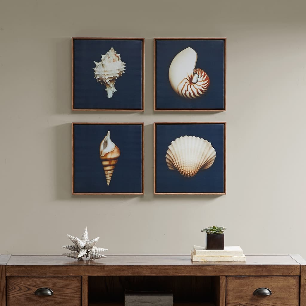 4-piece Framed Canvas Wall Art Set - Blue