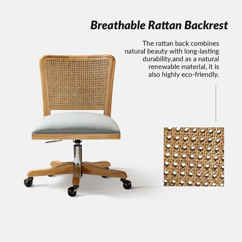 Calcutta Modern Rattan Back Task Chair Office chair with Solid Wood Legs by HULALA HOME
