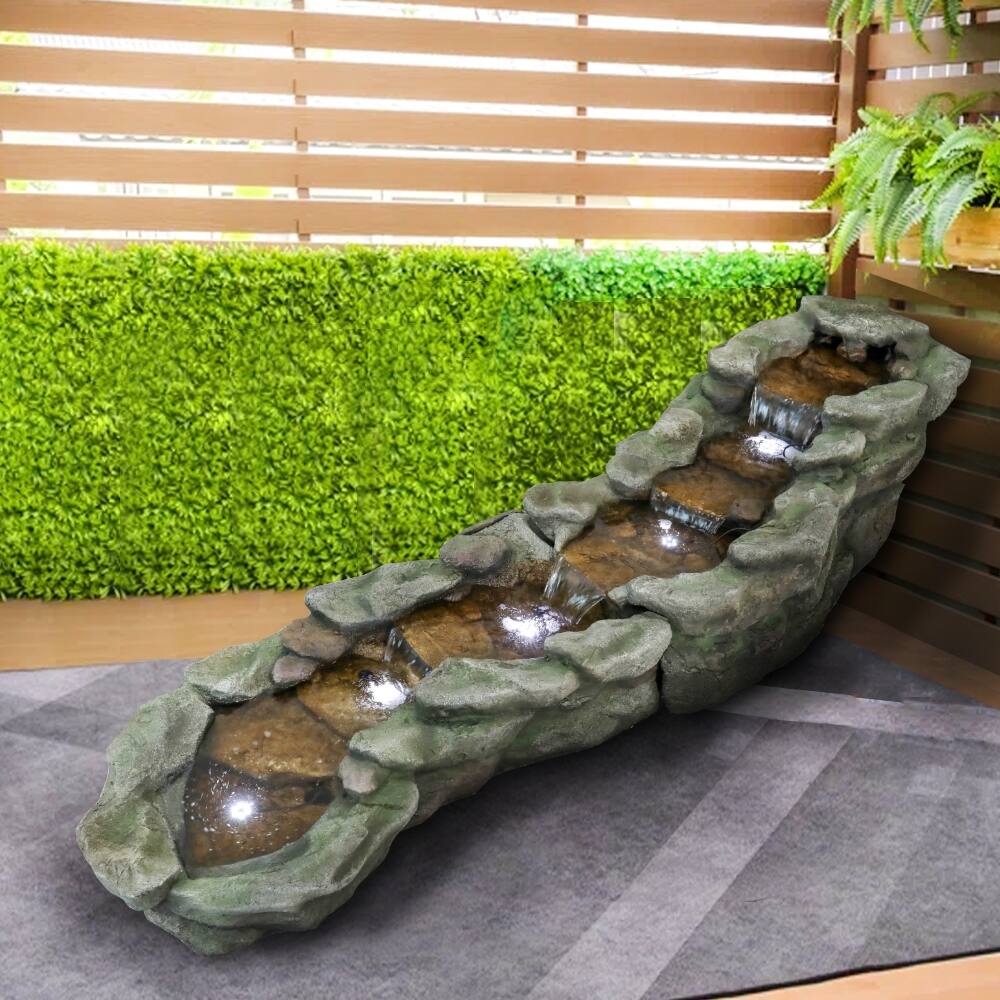 83.4"L Outdoor Water Fountains with LED Lights for Garden,Patio