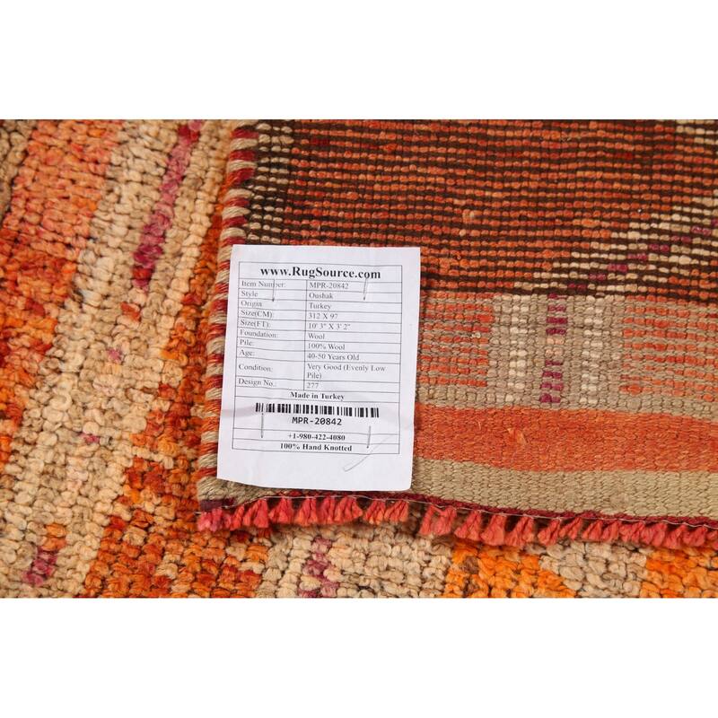 Orange Tribal Oushak Oriental Vintage Runner Rug Handmade Wool Carpet - 3'2"x 10'3"