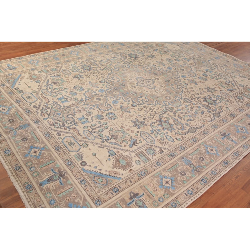 Tabriz Persian Area Rug Hand-Knotted Oriental Beige Wool Carpet - 8'0"x 10'6"