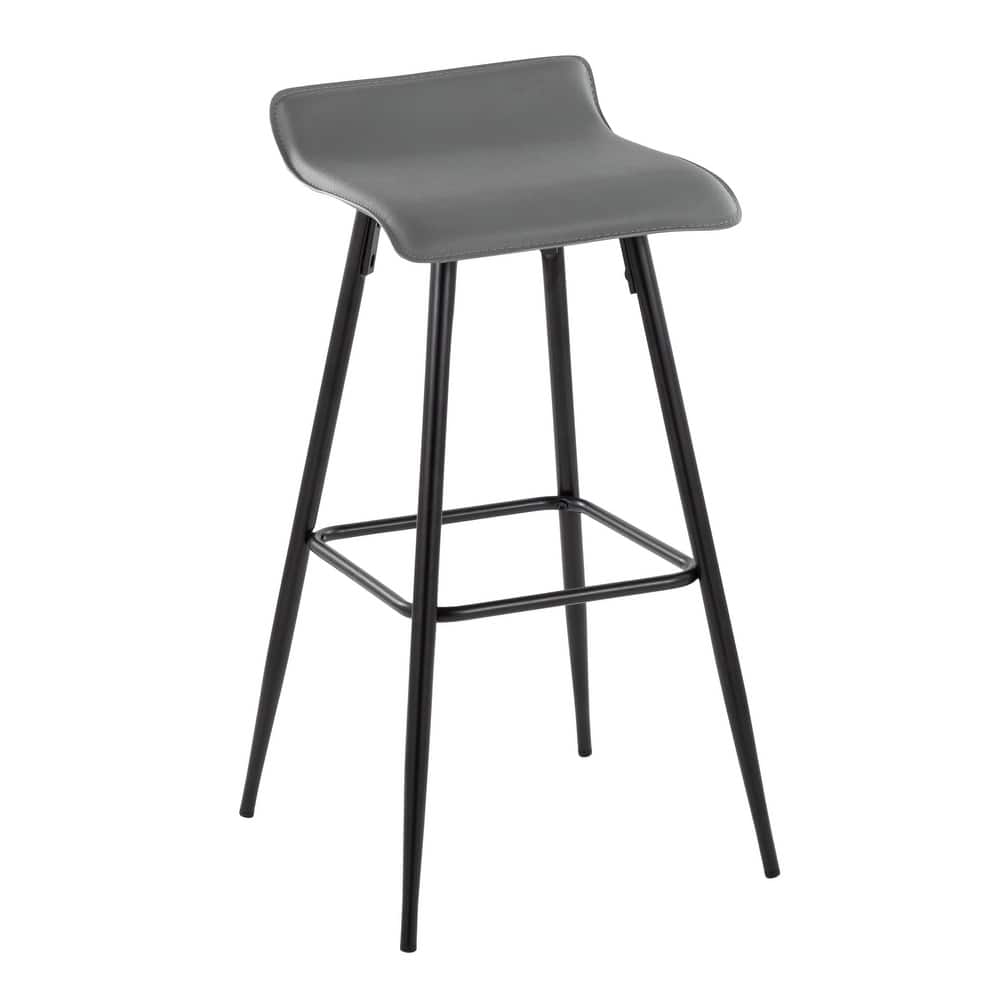 Ale Fixed-Height Bar Stool in Black Steel and Grey Faux - Set of 2 - 15"Lx15"Wx32.5"H