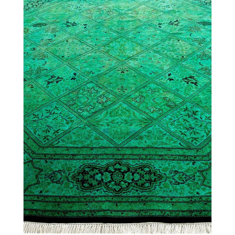 Overton Hand Knotted Wool Vintage Inspired Modern Contemporary Overdyed Green Octagon Area Rug - 7' 1" x 7' 1"