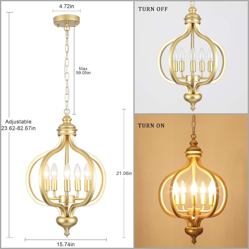 5-Light Metal Lantern Rustic Chandeliers for Entryway Hallway