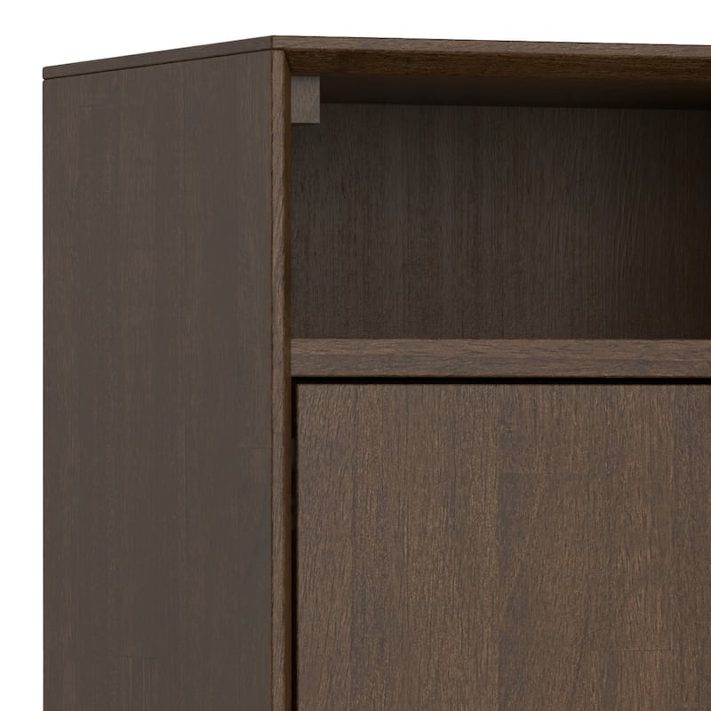 Simpli Home Banting Solid Wood 36 inch Storage Cabinet in Walnut Brown (Set of 2) - 14" D x 36" W x 39" H
