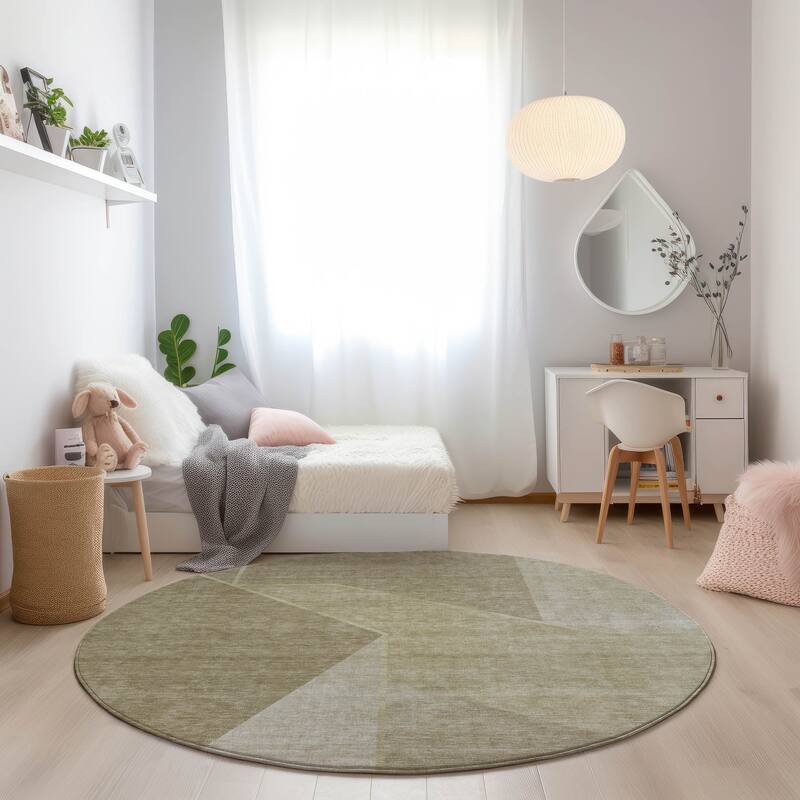 Machine Washable Indoor/ Outdoor Chantille Geo Modern Rug - Beige - 8' x 8'