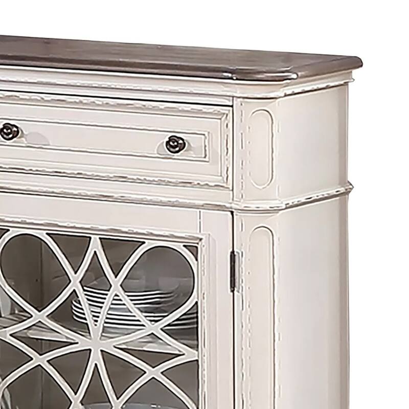 Wooden Transitional 2 Drawer and 4 shelves Server, Brown and White