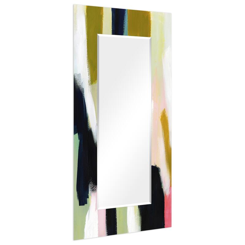 Sunder Rectangular Beveled Wall Mirror on Free Floating Printed Tempered Glass