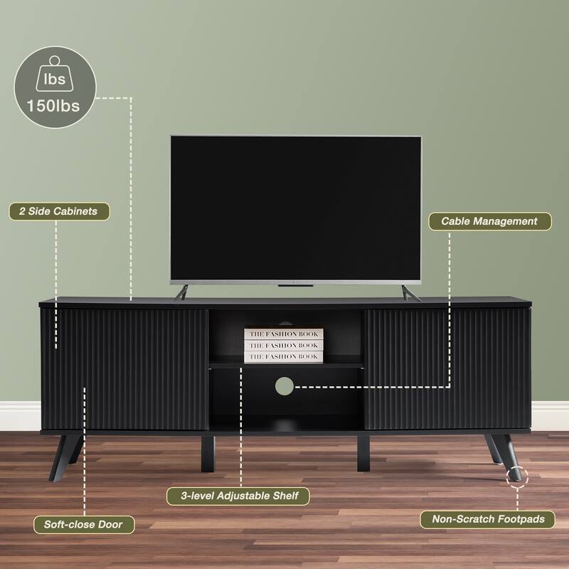 58Inch Wooden TV stand With Storage for TV up to 65Inch