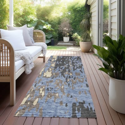 Machine Washable Indoor/ Outdoor Abstract Contemporary Chantille Rug