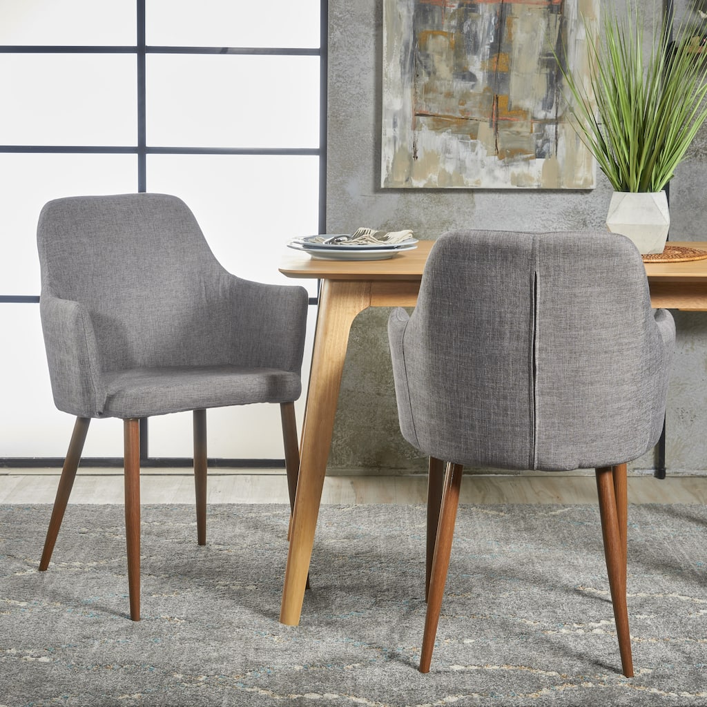 Fabric Upholstered Dining Room Chairs with Arms, Metal Legs, Modern Contour Back Side Chairs Breakfast Nook Chairs, Set of 2